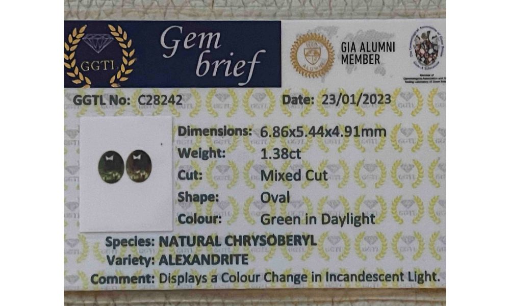 Natural Green Alexandrite 1.38 ct from Sri Lanka