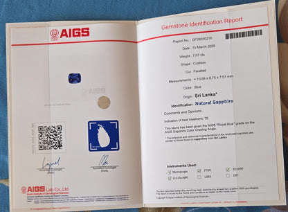 Cushion Faceted – Natural Royal Blue Sapphire – Sri Lanka