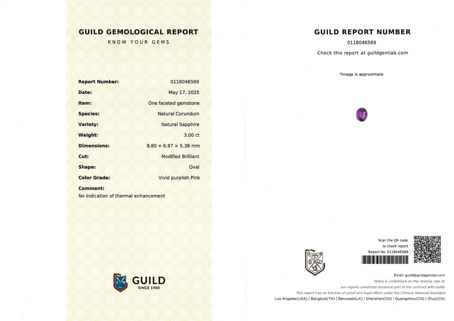 Natural Vivid Pink Sapphire 3.00ct Untreated Oval Gemstone Sri Lanka Origin Certified by Guild